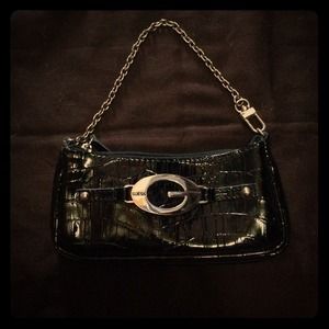 Guess Black Patent Wristlet in croc print