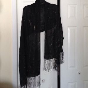 Black scarf with gold thread.