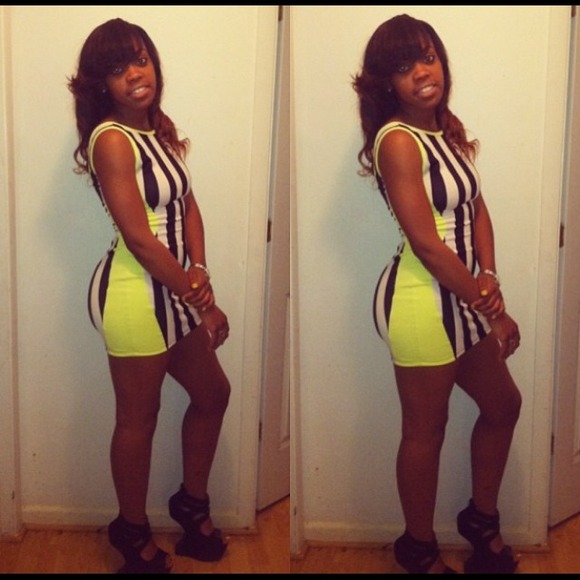 Neon black and white striped dress