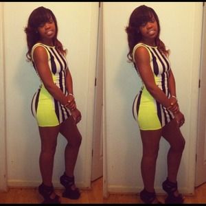 Neon black and white striped dress