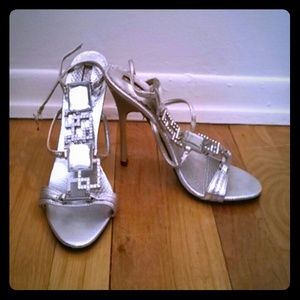 Bling! Silver rhinestone crystal strappy heels