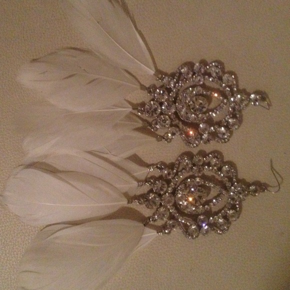 Feather Rhinestone Earrings