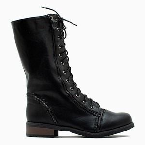 NEW unique black leather combat boots