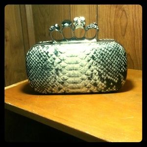Snakeskin Print Clutch, Knuckle Handle. NEVER USED