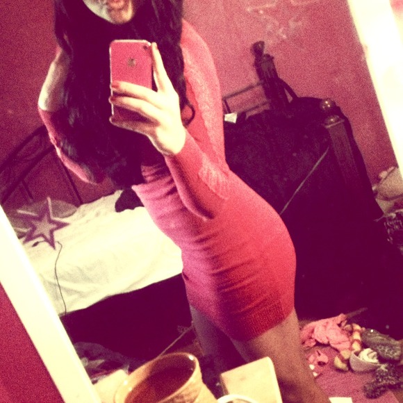 red long sleeve turtle neck sweater dress