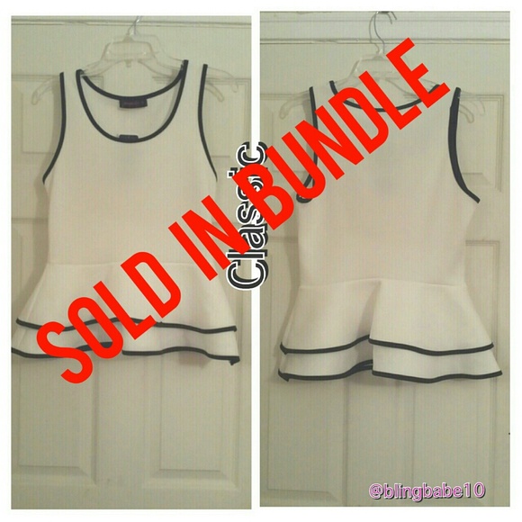 Brand new White peplum with black trimming