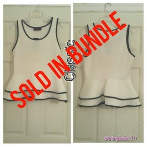 Brand new White peplum with black trimming