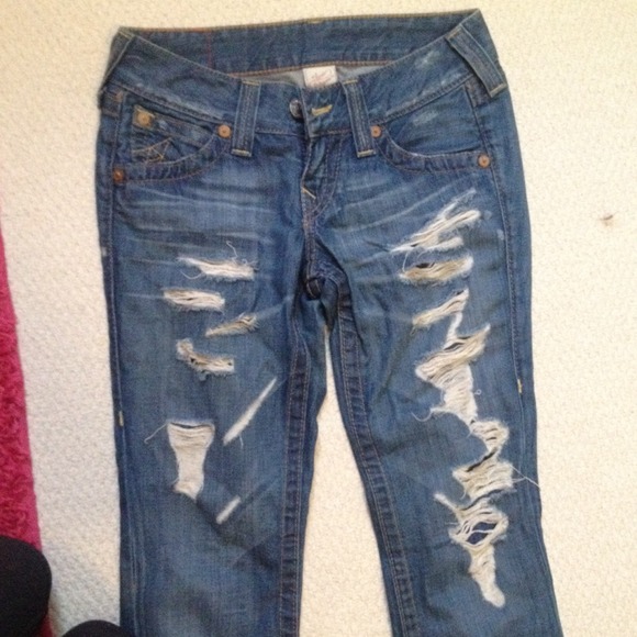 NWOT True Religion Distressed Boot Cut Jeans