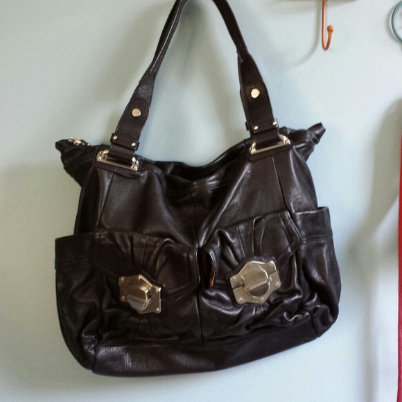 Black leather tote bag