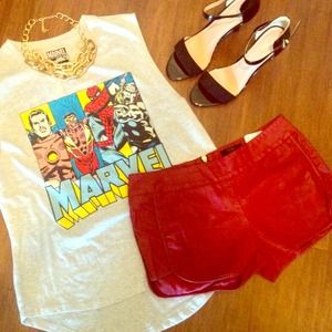 Red Faux Leather Jogger Shorts