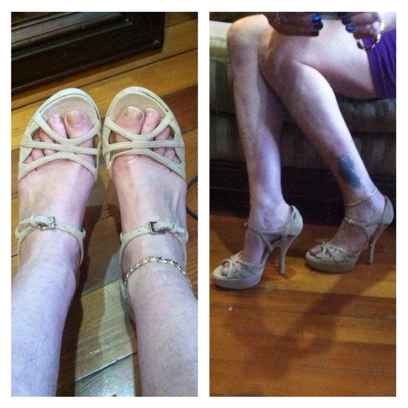 VS Bone Color Suede Platform High Heel Sandals🌻 - Picture 3 of 4