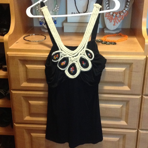 Black tank with rope and beading