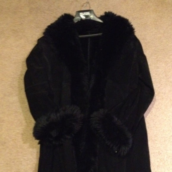 Long black suede coat