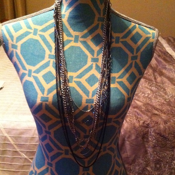 8 strand silver and black necklace