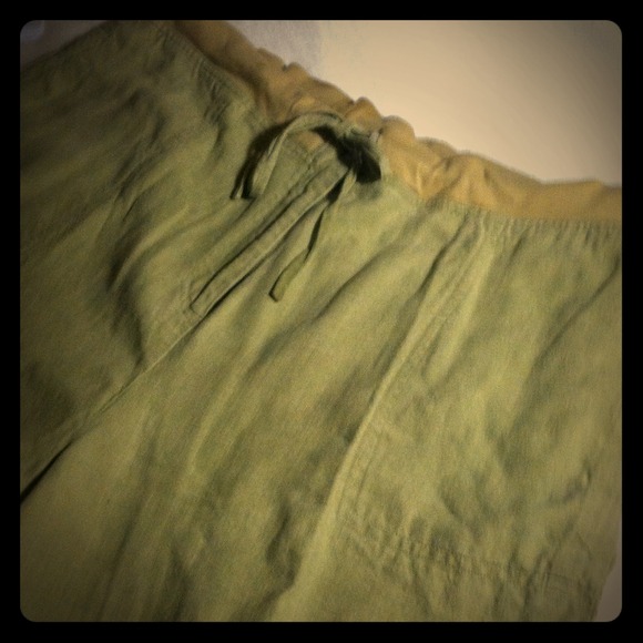 J Jill cropped linen pants khaki green size 14