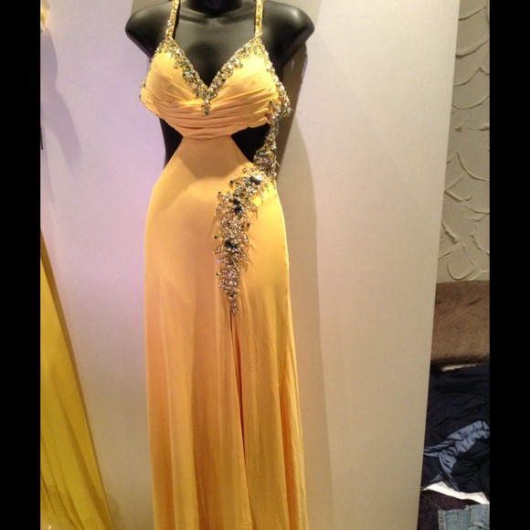 Yellow dress with blue beading