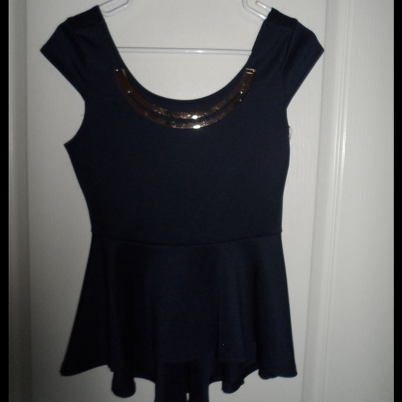 Dark blue peplum shirt.