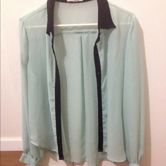 Black// blue chiffon button up from forever 21