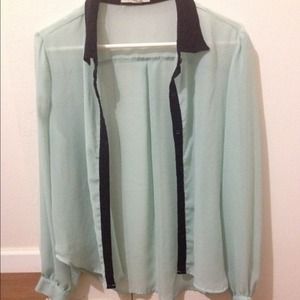 Black// blue chiffon button up from forever 21