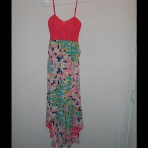 !!!!SOLD!!!!! Coral corset, floral hi-lo dress.