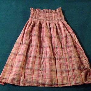 Peach plaid strapless sun dress