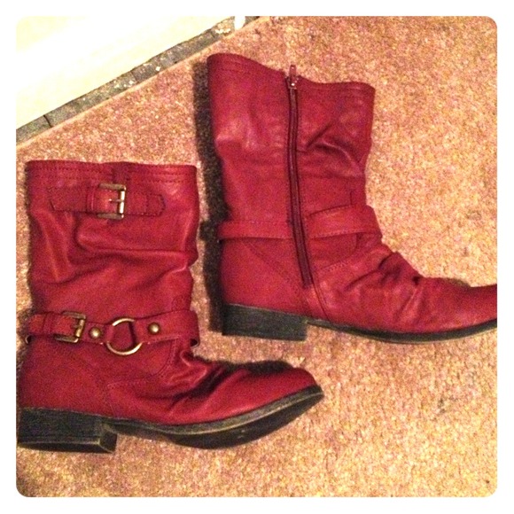 Red leather boots