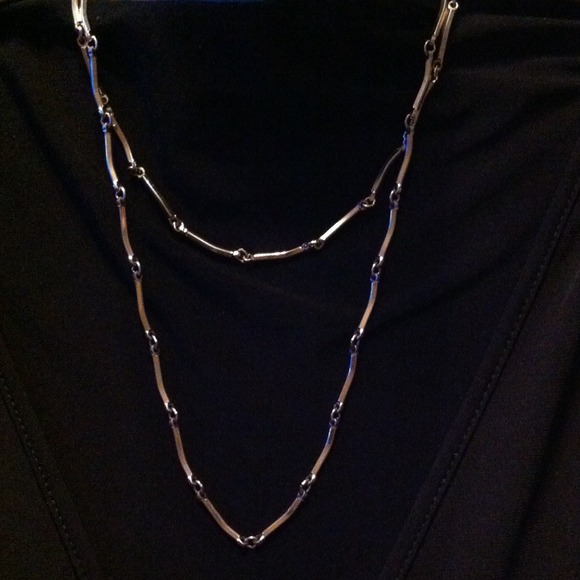 Long silver tone necklace