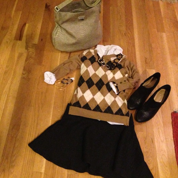 J. Crew Argyle 3/4 length Sweater- Camel