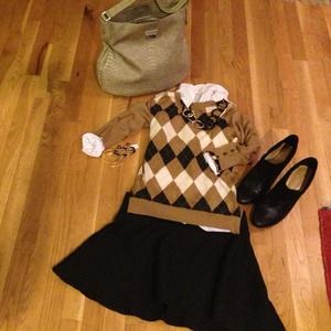 J. Crew Argyle 3/4 length Sweater- Camel