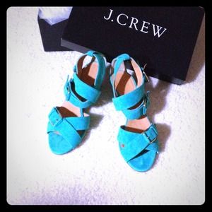 Jcrew Lucca Suede Midheel Sandals Heritage Green