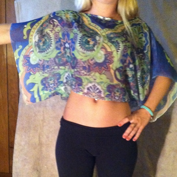 Blue and green hippie crop top