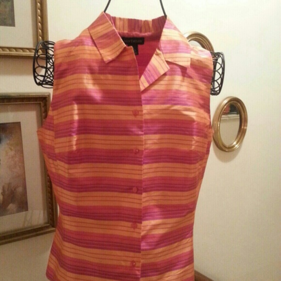 *Ann Taylor* 100% Silk Multi-Striped Sleeveles Top - Picture 3 of 4