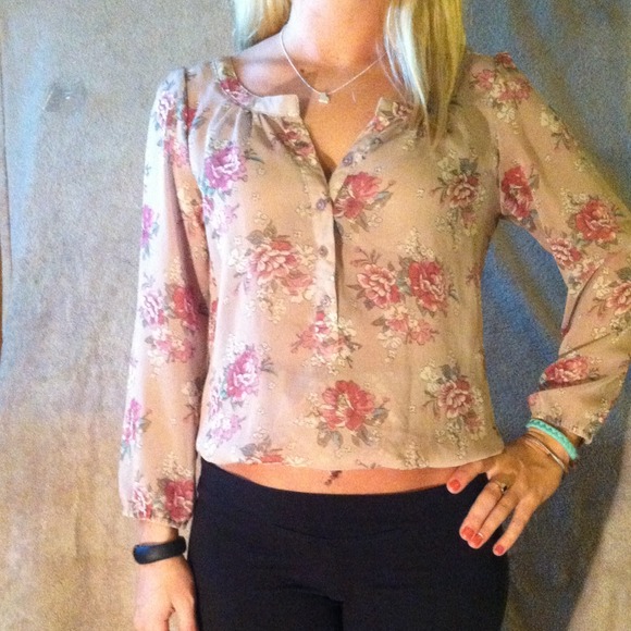 Sheer floral long sleeve shirt