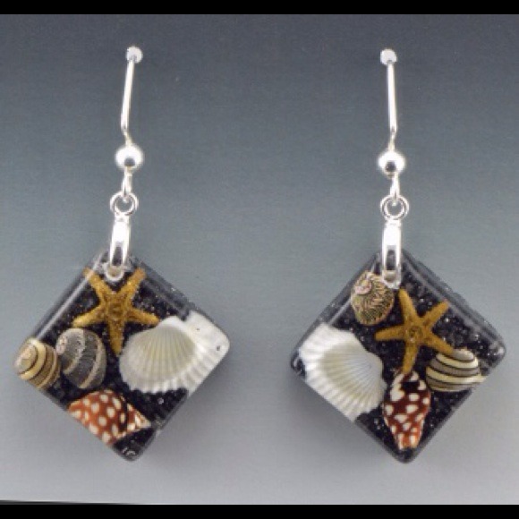 Sand and Sea Square Resin Earrings