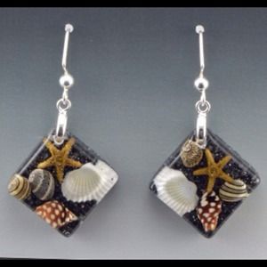 Sand and Sea Square Resin Earrings