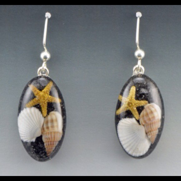 Sand and Sea Resin Oval Earrings - Picture 1 of 2