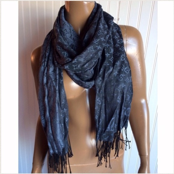 Big LV-Like Blue Scarf with Fringe