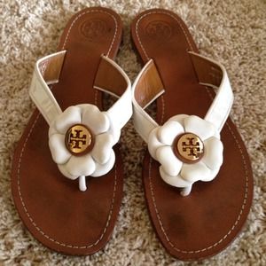 Tory Burch white flower sandals