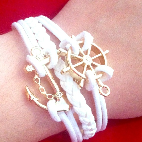 🚫✋NOT AVAILABLE White braid bracelet with anchor - Picture 1 of 2