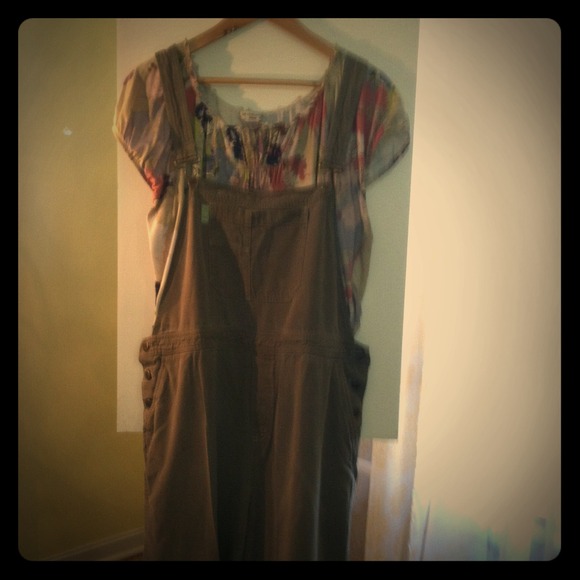 J Jill gardening overalls size Large khaki green