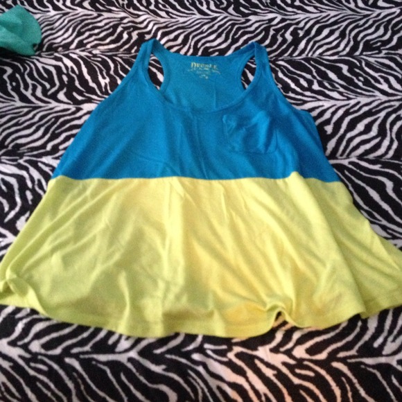 Half blue half lime green tank