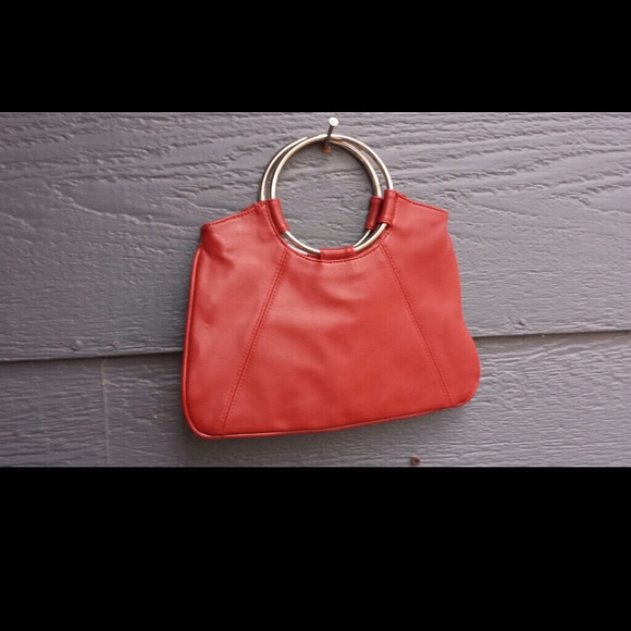 Retro Vintage Red Round Handled Leather Clutch