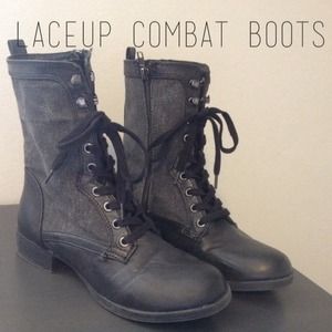 Grey & Black Lace Up Combat Boots