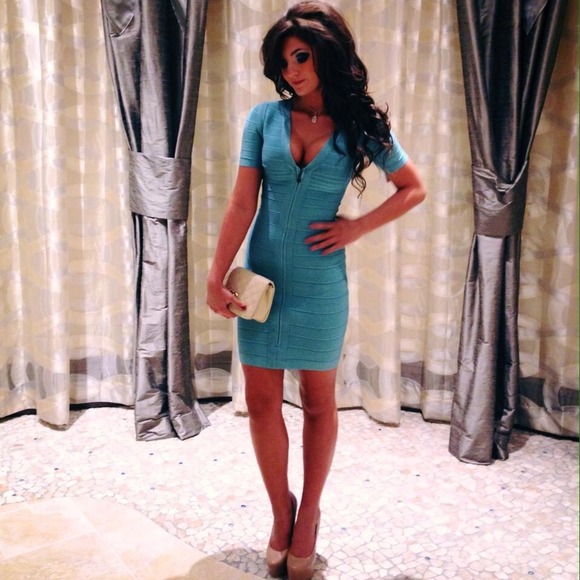 Light Blue Zip Front Herve Leger - Picture 2 of 4
