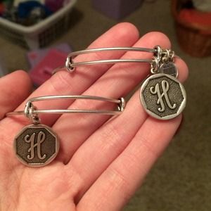 Silver Alex and Ani "H" initial bracelets (2)