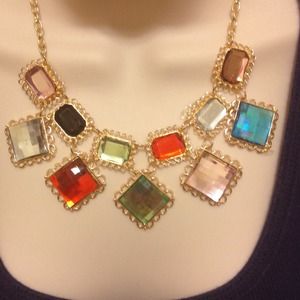 Multicolor Mirror Statement Bib Necklace-New