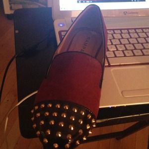 Red velvet flats with gold studs