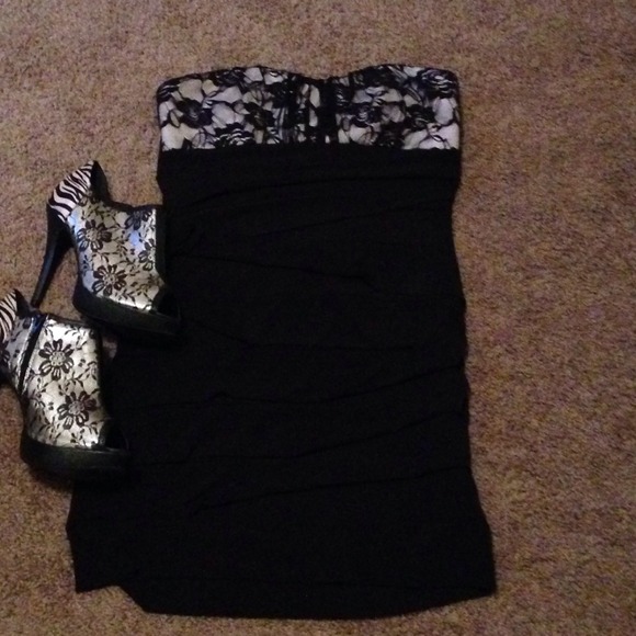 Dresses & Skirts - Black dress with lace top worn 1x
