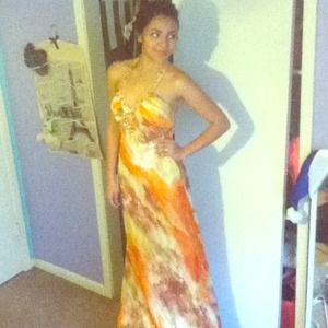 Orange multi-colored formal dress