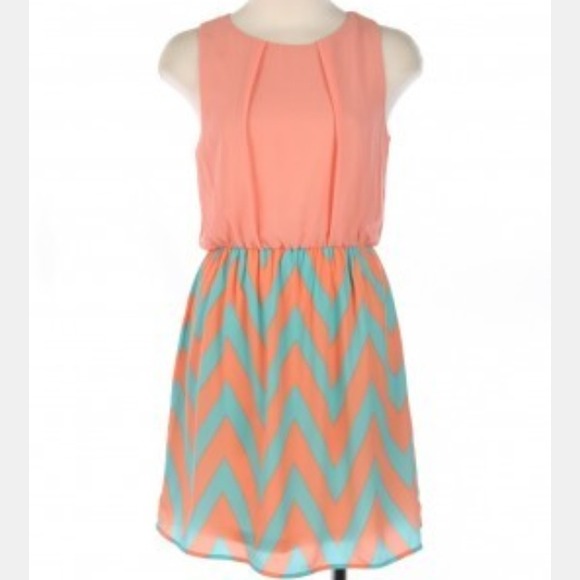 Peach and aqua chevron dress